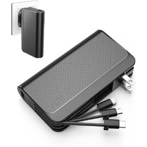 شاحن هاتف محمول فاخر، قابس حائط مدمج، بنك طاقة 10000 مللي أمبير في الساعة مع كابلات، Lightning & USB C & Micro، حزمة بطارية خارجية للشحن السريع لهواتف iPhone 15/14/13/12/11 وما إلى ذلك، iPad، Android in Kuwait