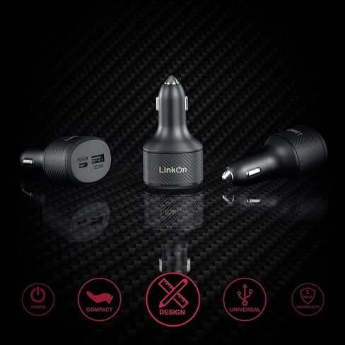 شاحن سيارة LinkOn 63 واط مع 45 واط USB-C PD3.0 PPS و18 واط USB-A QC3.0 متوافق مع MacBook Air Chromebook iPhone Xs/Max/XR/X/8 iPad Pro/Air 2/Mini، Samsung Galaxy S9/S10/ S20 بكسل نيكزس هواوي in Kuwait