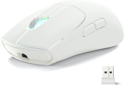 FELICON X5 ماوس ألعاب لاسلكي خفيف للغاية 49 جرام مع سلك ثلاثي الوضع من النوع C / بلوتوث / 2.4 جيجا هرتز USB مستقبل Chroma إضاءة خلفية مريحة قابلة لإعادة الشحن PixArt مستشعر بصري 4000 نقطة في البوصة لأجهزة الكمبيوتر Mac Gamer (أبيض) in Kuwait