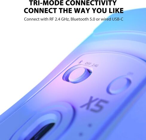 FELICON X5 ماوس ألعاب لاسلكي خفيف للغاية 49 جرام مع سلك ثلاثي الوضع من النوع C / بلوتوث / 2.4 جيجا هرتز USB مستقبل Chroma إضاءة خلفية مريحة قابلة لإعادة الشحن PixArt مستشعر بصري 4000 نقطة في البوصة لأجهزة الكمبيوتر Mac Gamer (أبيض) in Kuwait