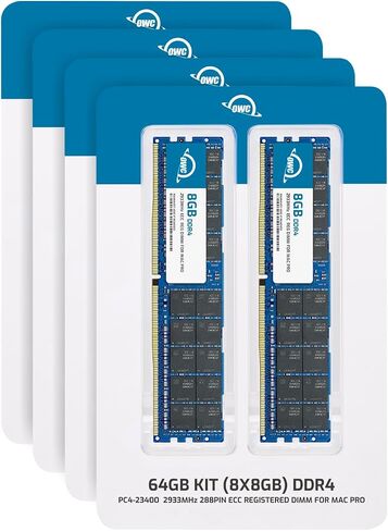 وحدة ترقية ذاكرة الوصول العشوائي OWC 128 جيجابايت (2 × 64 جيجابايت) DDR4 ECC مسجلة CL21 PC4-23400 2933 ميجاهرتز SDRAM متوافقة مع موديلات 2019 Mac Pro 7,1 (OWC2933R6M128) in Kuwait