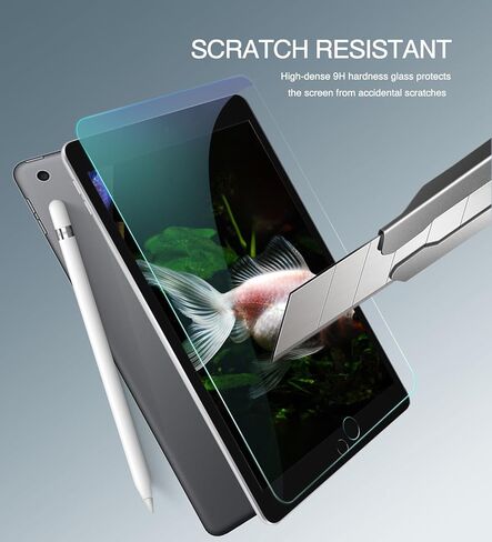 واقي شاشة KUAELEN لجهاز iPad 9th 8th 7th Generation، مضاد للضوء الأزرق 10.2 بوصة، طبقة من الزجاج المقوى، قلم Apple / مقاوم للخدش [عبوة واحدة] in Kuwait