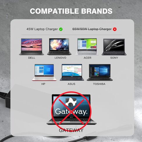 محول الكمبيوتر المحمول العالمي POWSEED شاحن إمداد الطاقة بقدرة 45 وات لأجهزة Dell HP Samsung Asus Acer Sony Toshiba FUJITSU Delta NEC Liteon والمزيد من أجهزة الكمبيوتر المحمولة chromebook Ultrabook Notebook Computer in Kuwait