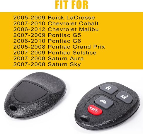 OGATOO Key Fob Replacement for Chevy Chevrolet Malibu Cobalt 2006 2007 2008 2009 2010 2011 2012, Pontiac G5 G6 Grand Prix, Buick Allure Lacross, KOBGT04A 15252034, 4 Button Keyless Entry Remote, 2pc in Saudi Arabia