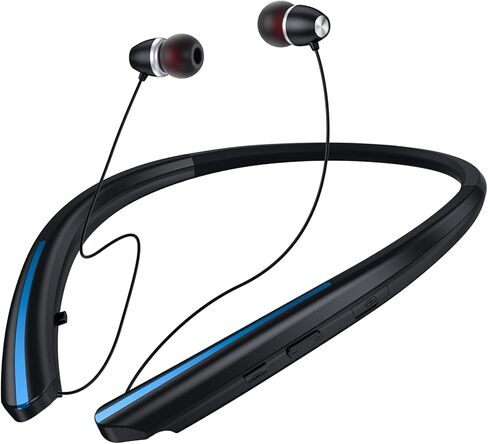 سماعات رأس بلوتوث بشريط حول الرقبة، سماعات أذن IPX5 مقاومة للعرق وقابلة للسحب، سماعة بلوتوث لاسلكية مع ميكروفون، مكالمة اهتزاز، سماعات ستيريو بخاصية إلغاء الضوضاء للتمرين الرياضي والجري (أزرق) in Kuwait