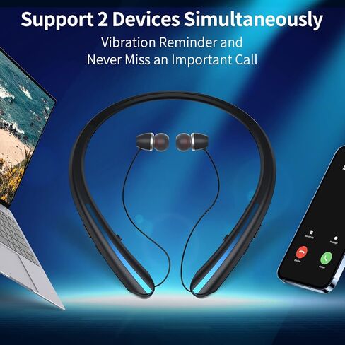 سماعات رأس بلوتوث بشريط حول الرقبة، سماعات أذن IPX5 مقاومة للعرق وقابلة للسحب، سماعة بلوتوث لاسلكية مع ميكروفون، مكالمة اهتزاز، سماعات ستيريو بخاصية إلغاء الضوضاء للتمرين الرياضي والجري (أزرق) in Kuwait