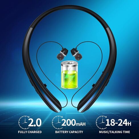 سماعات رأس بلوتوث بشريط حول الرقبة، سماعات أذن IPX5 مقاومة للعرق وقابلة للسحب، سماعة بلوتوث لاسلكية مع ميكروفون، مكالمة اهتزاز، سماعات ستيريو بخاصية إلغاء الضوضاء للتمرين الرياضي والجري (أزرق) in Kuwait