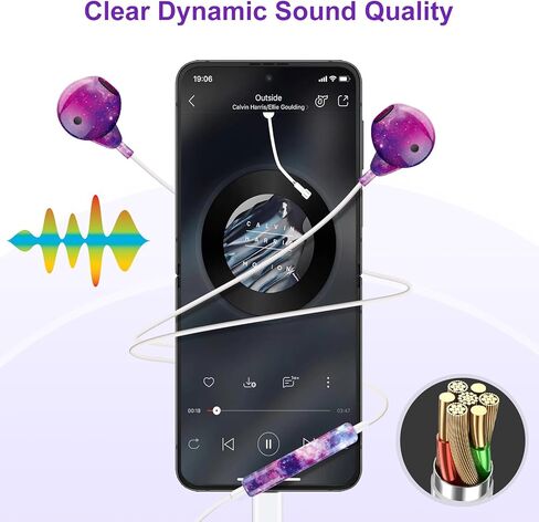 Coolden for Type-C in-Ear Earbuds with Microphone Volume Control&Support Call HiFi Stereo USB C Headphones, Wired Earphones Compatible with Samsung Galaxy Z Flip 4/ Z Flip 3/ Z Flip 5, Colorful in Kuwait