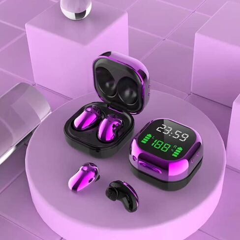 Acuvar Fully Wireless Bluetooth 5.1 Rechargeable IPX4 Waterproof Sweatproof Earbud Headphones with Microphone, Micro USB LCD Clock Charging Case Surround Stereo Bass and Noise Cancelling Calls (Pink) in Kuwait