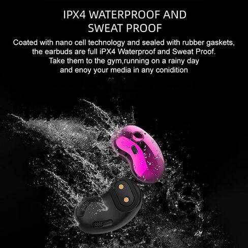 Acuvar Fully Wireless Bluetooth 5.1 Rechargeable IPX4 Waterproof Sweatproof Earbud Headphones with Microphone, Micro USB LCD Clock Charging Case Surround Stereo Bass and Noise Cancelling Calls (Pink) in Kuwait