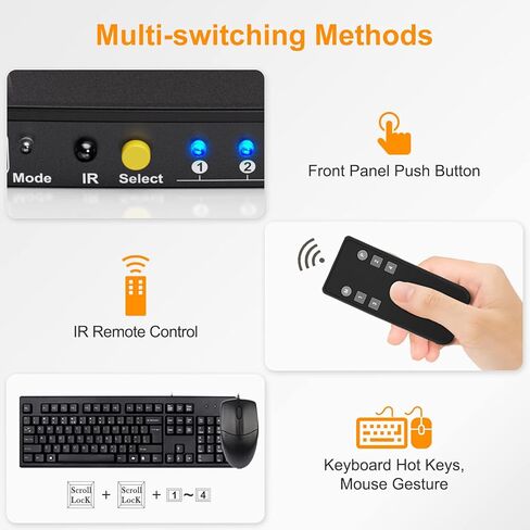 TESmart KVM Switch DisplayPort، صندوق 4 منافذ KVM، UHD 4K@60 هرتز RGB 4:4:4، محور USB 2.0، مفتاح التشغيل السريع، تبديل الأزرار، محول ماوس لوحة المفاتيح DP PC لـ 4 أجهزة كمبيوتر مشاركة شاشة واحدة مع كابلات بطول 5 أقدام in Kuwait
