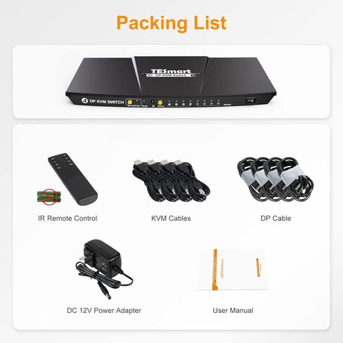 TESmart KVM Switch DisplayPort، صندوق 4 منافذ KVM، UHD 4K@60 هرتز RGB 4:4:4، محور USB 2.0، مفتاح التشغيل السريع، تبديل الأزرار، محول ماوس لوحة المفاتيح DP PC لـ 4 أجهزة كمبيوتر مشاركة شاشة واحدة مع كابلات بطول 5 أقدام in Kuwait