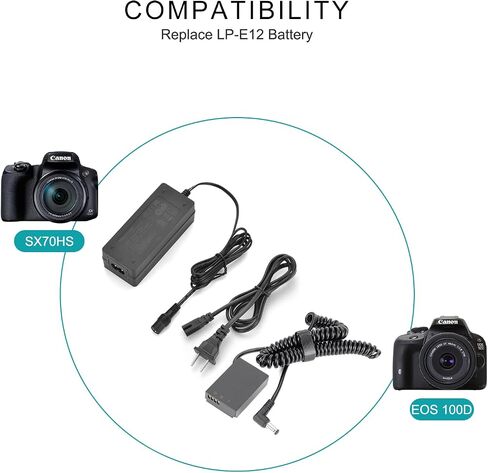 نيو موا محول امداد طاقة تيار متردد بديل LP-E12 وطقم شاحن اقتران تيار مستمر لكاميرا كانون اي او اس ريبيل SL1 وEOS 100D وباور شوت SX70 HS in Kuwait