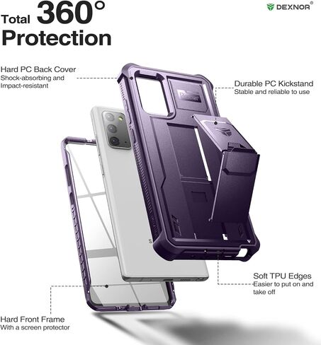 Dexnor for Samsung Galaxy Note 20 5G Case, [Built in Screen Protector and Kickstand] Heavy Duty Military Grade Protection Shockproof Protective Cover for Samsung Galaxy Note 20 Black in Saudi Arabia