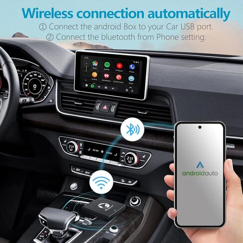 محول لاسلكي تلقائي بنظام اندرويد 2023 بخاصية التوصيل والتشغيل، تحويل سلكي الى لاسلكي من اجل تشغيل السيارة بدون تأخير 5.8 جيجاهرتز، بلوتوث وواي فاي، اجعل سيارتك مرتبة in Kuwait