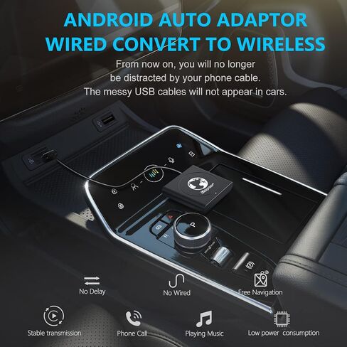 محول لاسلكي تلقائي بنظام اندرويد 2023 بخاصية التوصيل والتشغيل، تحويل سلكي الى لاسلكي من اجل تشغيل السيارة بدون تأخير 5.8 جيجاهرتز، بلوتوث وواي فاي، اجعل سيارتك مرتبة in Kuwait