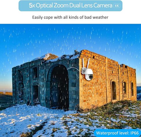 كاميرا أمان pafyh 4 ميجابكسل في الهواء الطلق، كاميرا أمان WiFi، 360 درجة PTZ هوائي مزدوج كاميرات عدسة مزدوجة لأمن المنزل رؤية ليلية ملونة خارجية، تكبير بصري 5X، كاميرا IP سلكية in Kuwait