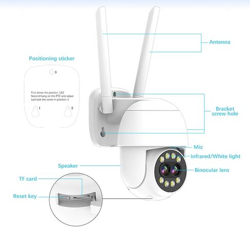 كاميرا أمان pafyh 4 ميجابكسل في الهواء الطلق، كاميرا أمان WiFi، 360 درجة PTZ هوائي مزدوج كاميرات عدسة مزدوجة لأمن المنزل رؤية ليلية ملونة خارجية، تكبير بصري 5X، كاميرا IP سلكية in Kuwait
