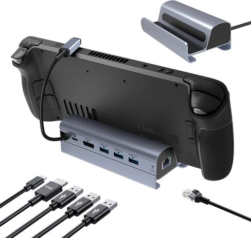 قاعدة إرساء رمانا لسطح البخار، قاعدة شحن 6 في 1 مع جيجابت إيثرنت، HDMI 2.0 4K@60 هرتز، 60 وات PD 3.0، شحن سريع USB من النوع C، 3 USB-A 3.0، ملحقات سطح البخار رمادي in Kuwait