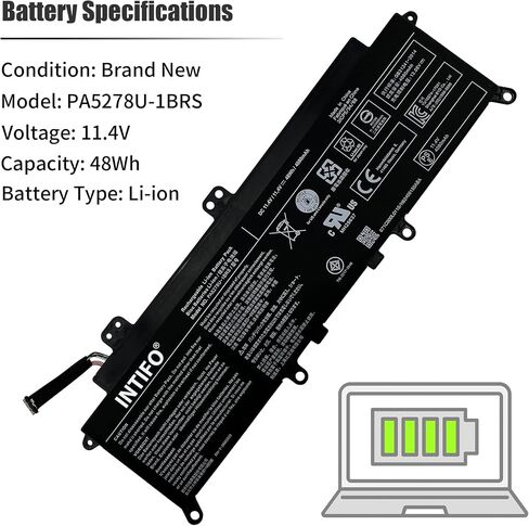 بطارية الكمبيوتر المحمول INTIFO 48Wh PA5278U-1BRS المتوافقة مع Toshiba Portege X30-D X30-E X30-F Tecra X40-D X40-E X40-F Series Notebook [11.4V 4080mAh 3-Cell] in Kuwait