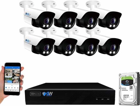 GW Security 8 قنوات 4K NVR H.265 8MP نظام كاميرا مراقبة للرؤية الليلية بالألوان الكاملة مع 8 كاميرات UltraHD 4K IP ثنائية الاتجاه للصوت في الهواء الطلق PoE، كشف ذكي للإنسان والسيارة in Saudi Arabia