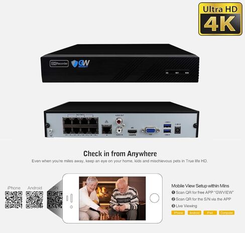 GW Security 8 قنوات 4K NVR H.265 8MP نظام كاميرا مراقبة للرؤية الليلية بالألوان الكاملة مع 8 كاميرات UltraHD 4K IP ثنائية الاتجاه للصوت في الهواء الطلق PoE، كشف ذكي للإنسان والسيارة in Saudi Arabia