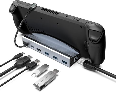 محطة إرساء ARyee لسطح البخار، قاعدة شحن 6 في 1 مع HDMI 2.0 4K@60 هرتز، جيجابت إيثرنت، 3USB-A 3.0 منفذ شحن كامل السرعة USB-C لسطح البخار الصمام in Kuwait