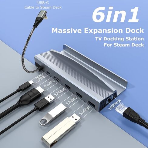 محطة إرساء ARyee لسطح البخار، قاعدة شحن 6 في 1 مع HDMI 2.0 4K@60 هرتز، جيجابت إيثرنت، 3USB-A 3.0 منفذ شحن كامل السرعة USB-C لسطح البخار الصمام in Kuwait