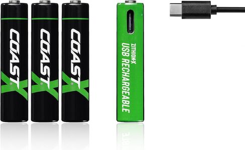 بطاريات Coast AAA USB-C القابلة لإعادة الشحن، ZITHION-X، ليثيوم أيون 1.5 فولت 750 مللي أمبير، تدوم طويلاً، يتم شحنها أقل من ساعة واحدة، أكثر من 1000 شحنة، كابل شحن متضمن، حزمة 4 بطاريات in Saudi Arabia