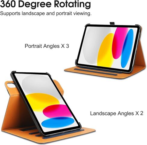 حافظة FANRTE دوارة لجهاز iPad الجيل العاشر (موديل 2022) 10.9 بوصة - غطاء حامل دوار 360 درجة، غطاء حامل قابل للطي متعدد الزوايا مع جيب مع خاصية النوم/الاستيقاظ التلقائي، أسود in Kuwait