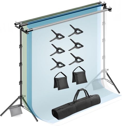 Julius Studio 10 x 9.8 FT Triple Crossbar Backdrop Stand Double Photo Background Support, New Metal Cap Design, Upgraded Sturdy Structure, Spring Clamps, Sand Bags, JSAG596 in Kuwait
