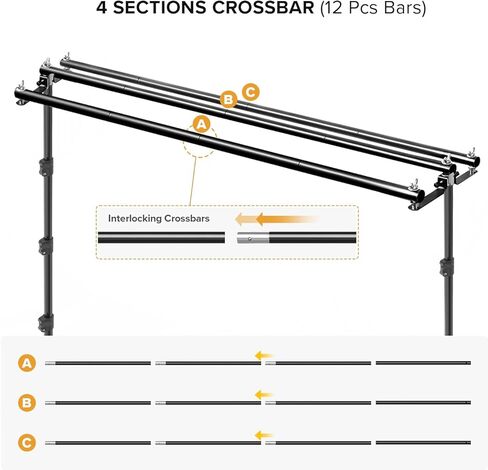 Julius Studio 10 x 9.8 FT Triple Crossbar Backdrop Stand Double Photo Background Support, New Metal Cap Design, Upgraded Sturdy Structure, Spring Clamps, Sand Bags, JSAG596 in Kuwait