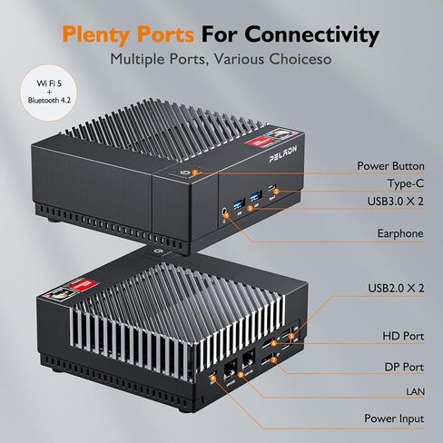 PELADN HA-1 Dual LAN Mini PC, AMD Ryzen 5 5625U (6C/12T up to 4.3Ghz), 16GB DDR4, 512GB NVME SSD, Win 11 Pro, 4K@60Hz HDMI, WiFi 5, Bluetooth 4.2, Compact Desktop Computers. in Kuwait