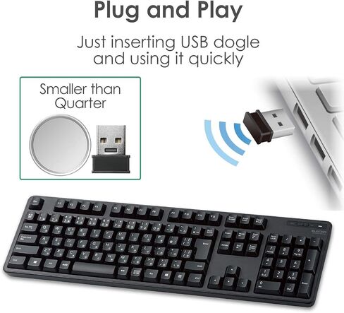 ELECOM تصميم ياباني USB 2.4 جيجا هرتز لوحة مفاتيح أساسية لاسلكية للكمبيوتر والكمبيوتر المحمول، 109 مفاتيح، حجم كامل مع لوحة مفاتيح رقمية، هادئ ومدمج، حامل قابل للطي، Windows Mac (TK-FDM106TBK) in Saudi Arabia