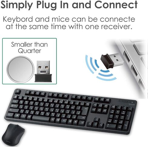مجموعة لوحة مفاتيح وماوس لاسلكية USB 2.4 جيجا هرتز بتصميم ياباني من ELECOM للكمبيوتر والكمبيوتر المحمول، 109 مفاتيح، حجم كامل مع لوحة مفاتيح رقمية، حامل هادئ وقابل للطي Windows Mac (TK-FDM106MBK) in Kuwait