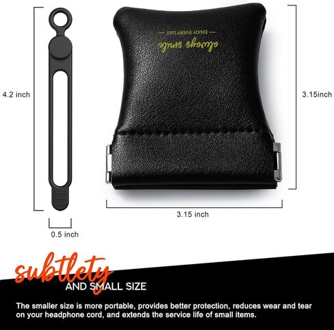 ONEJIE Headphone Carrying Case Portable Wired Earphone Organizer Leather Data Cable Storage Bag Mini Key Box, Black in Kuwait