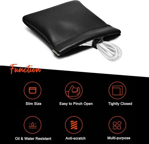 ONEJIE Headphone Carrying Case Portable Wired Earphone Organizer Leather Data Cable Storage Bag Mini Key Box, Black in Kuwait