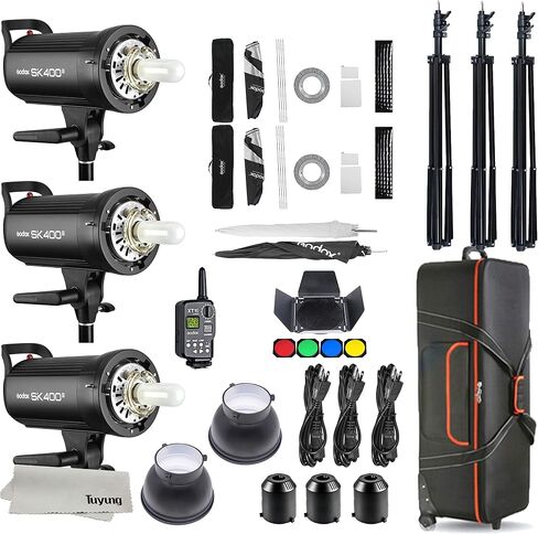GODOX SK400II 3 x 400Ws 2.4G Bowens Mount Strobe Flash Kits for Photography Lighting Portrait Photography - Light Stands, Softbox, Barn Door, Umbrella, Wireless Trigger, Carrying Case Accessory Kits in Saudi Arabia