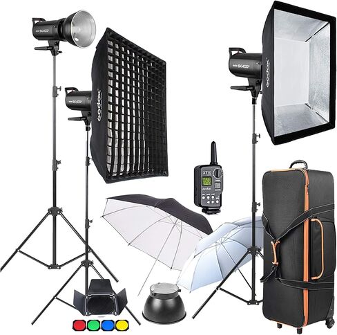 GODOX SK400II 3 x 400Ws 2.4G Bowens Mount Strobe Flash Kits for Photography Lighting Portrait Photography - Light Stands, Softbox, Barn Door, Umbrella, Wireless Trigger, Carrying Case Accessory Kits in Saudi Arabia