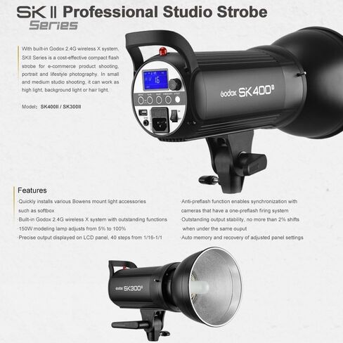 GODOX SK400II 3 x 400Ws 2.4G Bowens Mount Strobe Flash Kits for Photography Lighting Portrait Photography - Light Stands, Softbox, Barn Door, Umbrella, Wireless Trigger, Carrying Case Accessory Kits in Saudi Arabia