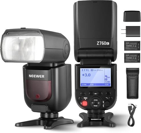 NEEWER Z760-C TTL Flash Speedlite متوافق مع كاميرات Canon DSLR، 76Ws Speedlight GN60 2.4G 1/8000s HSS Speedlight، تحويل TCM، مجموعة شاحن بطارية 7.4 فولت/2600 مللي أمبير في الساعة، 480 ومضة طاقة كاملة in Saudi Arabia