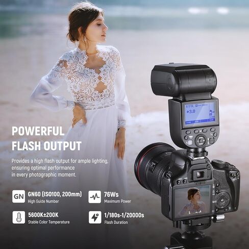 NEEWER Z760-C TTL Flash Speedlite متوافق مع كاميرات Canon DSLR، 76Ws Speedlight GN60 2.4G 1/8000s HSS Speedlight، تحويل TCM، مجموعة شاحن بطارية 7.4 فولت/2600 مللي أمبير في الساعة، 480 ومضة طاقة كاملة in Saudi Arabia