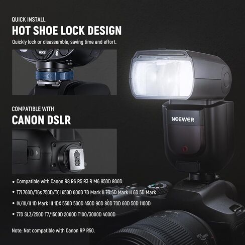 NEEWER Z760-C TTL Flash Speedlite متوافق مع كاميرات Canon DSLR، 76Ws Speedlight GN60 2.4G 1/8000s HSS Speedlight، تحويل TCM، مجموعة شاحن بطارية 7.4 فولت/2600 مللي أمبير في الساعة، 480 ومضة طاقة كاملة in Saudi Arabia