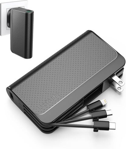 Luxtude Portable Phone Charger Built-in Wall Plug, 10000mAh Power Bank with Cables【Lightning & USB C & Micro】, Travel Fast Charge External Battery Pack for iPhone 15/14/13/12/11 etc, iPad, Android in Saudi Arabia