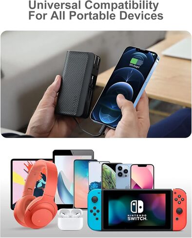 Luxtude Portable Phone Charger Built-in Wall Plug, 10000mAh Power Bank with Cables【Lightning & USB C & Micro】, Travel Fast Charge External Battery Pack for iPhone 15/14/13/12/11 etc, iPad, Android in Saudi Arabia