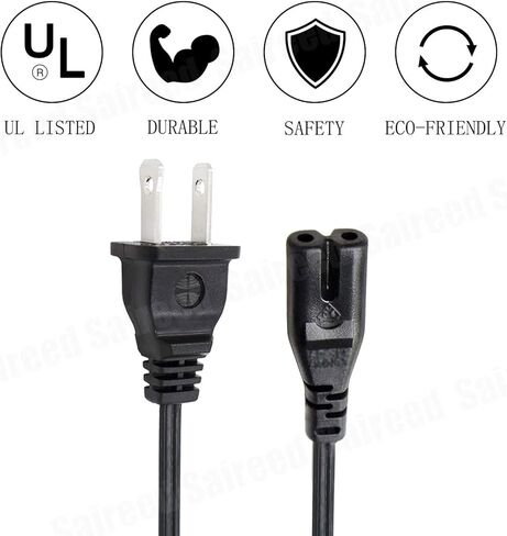 استبدال سلك الطاقة المدرج في UL لتلفزيون TCL Roku الذكي 50FS3800 50S425 55FS4690 48FS4610R 43S421 40S325 32S3800 2 Prong 8Ft AC كابل سلك الطاقة in Saudi Arabia