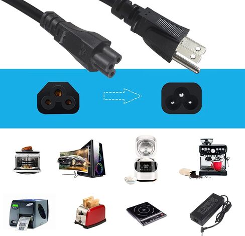 سلك طاقة تيار متردد عالمي بثلاث فتحات - كابل طاقة بديل بطول 6 أقدام و3 شقوق للكمبيوتر المحمول، موصل NEMA 5-15P إلى IEC C5، مقياس SJT 18، أسود in Kuwait