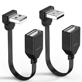 JUXINICE 2PCS USB2.0 Extension Cable Flat 90 Degree Rightangle Male to Female USB Cable Soft 4inch-10CM UP Angle+Down Angle one Each