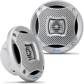 LANZAR 5.25" Marine 2-Way Speakers - Water Resistant Audio Stereo Sound System with 400 Watt Power, Attachable Grills and Resin Treatment for Indoor and Outdoor Use - 1 Pair in - AQ5CXS (Silver)