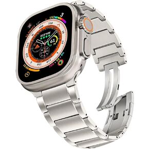 TRUMiRR Titanium Band for Apple Watch Ultra 2 49mm, Titanium Metal Watchband Integrated Buckle Strap for iWatch Apple Watch SE (2nd Gen) Series 9 8 7 6 5 4 3 2 1 45mm 44mm 42mm